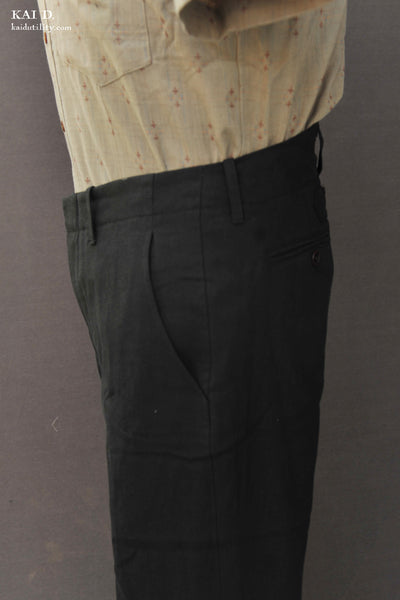 Borough Pants - Cotton Linen Herringbone - Black - 34, 36, 38