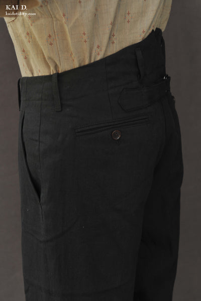 Borough Pants - Cotton Linen Herringbone - Black - 34, 36, 38