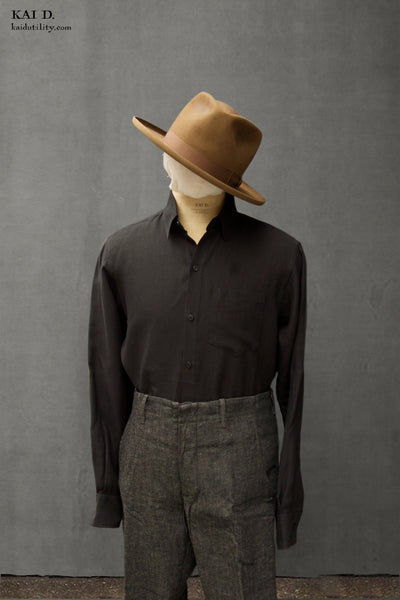 Belgian Linen Long Sleeve Shirt - Black - L, XL
