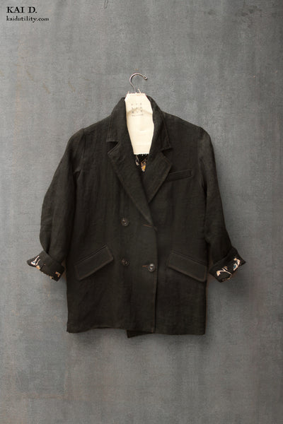 Japanese Linen Blanchett Linen Jacket - Black - XS, S, M