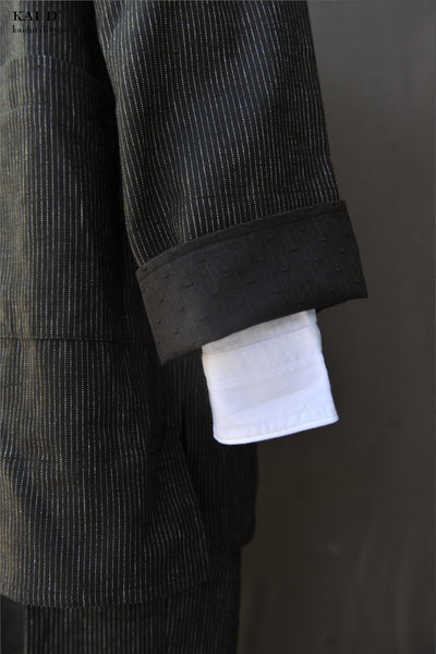 Texture Pinstripe Japanese Farmer Coat - M