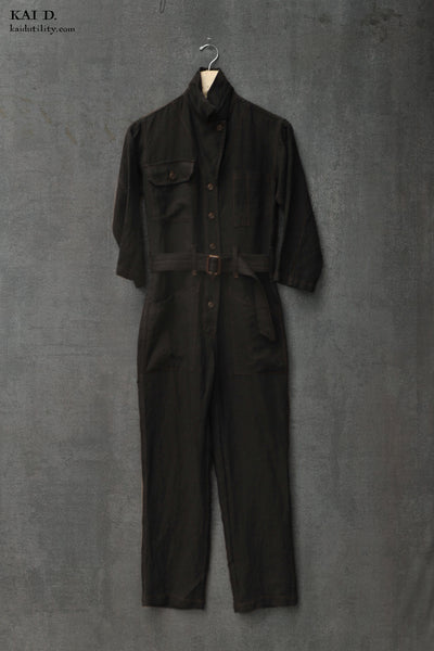 Earhart Jumpsuit - Belgian Linen - Black -  S, M