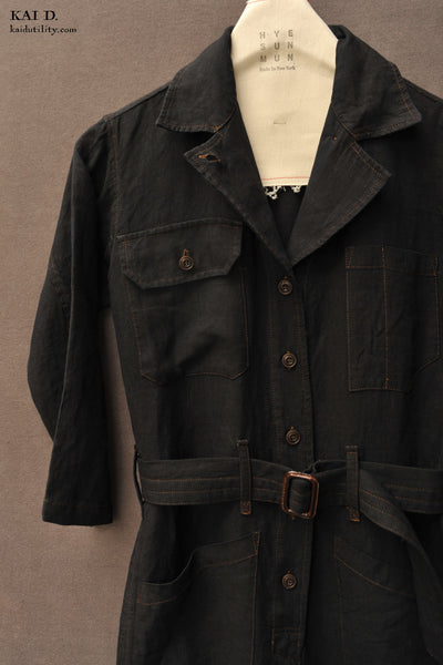 Earhart Jumpsuit - Belgian Linen - Black -  S, M