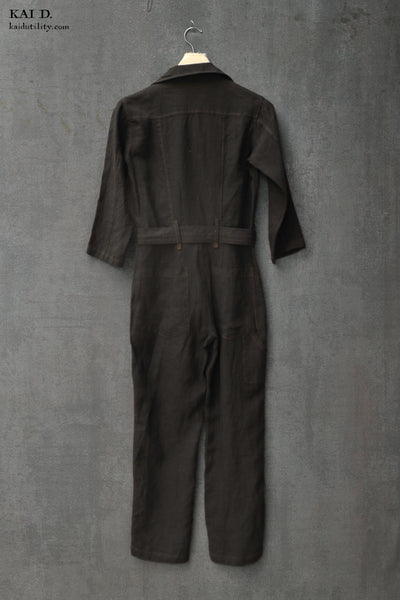 Earhart Jumpsuit - Belgian Linen - Black -  S, M