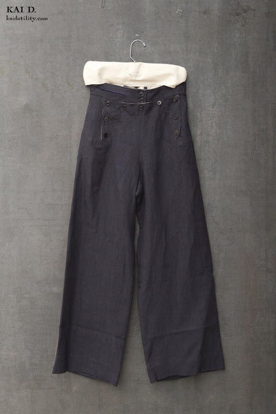 Japanese Linen Sailor Pants - Dark Blue - XS, S, L