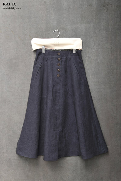 Georgia Linen Skirt - Navy - XS, S, M