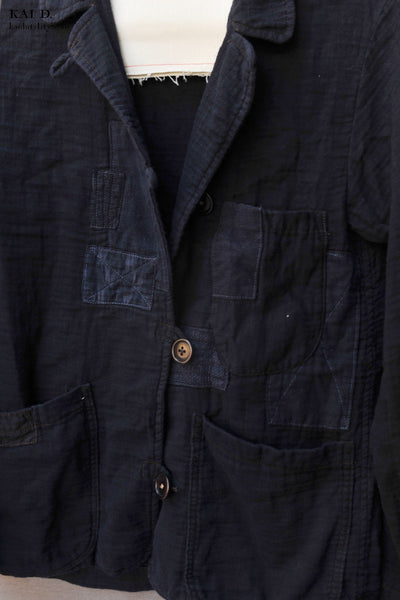 Double Gauze Cotton Boro  Mead Jacket - Dark Indigo- S