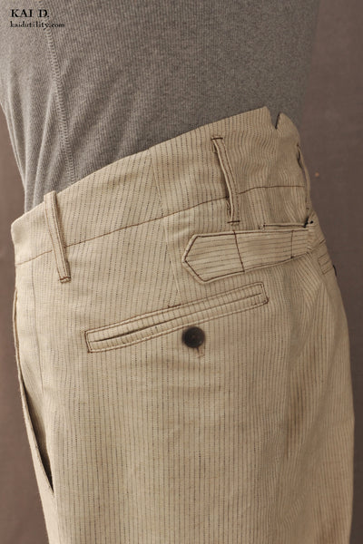 Linen Cotton Borough Pants - Cream Pin - 30, 34, 36