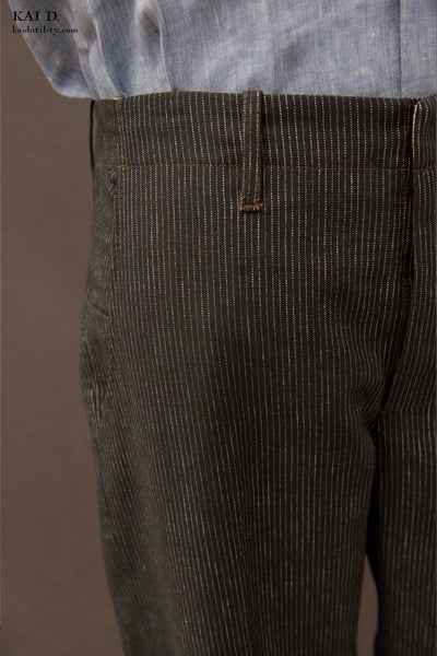 Linen Cotton Borough Pants - Pinstripe Black - 30