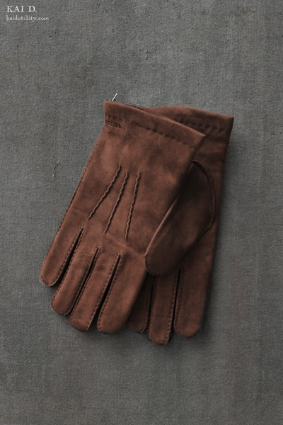 Lambskin Suede Gloves - Chocolate - 8 1/2