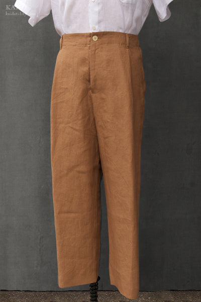 Linen Single Pleat Pants - Cognac - M, L