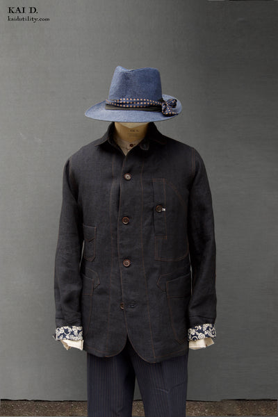 Japanese Linen Degas Jacket - Deep Indigo - M, L, XL