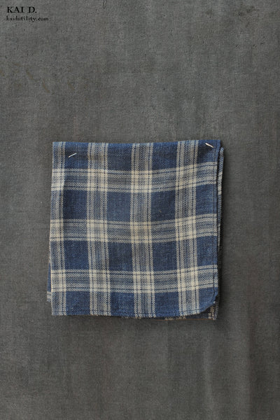 Linen Plaid Pocket Square - Denim Blue