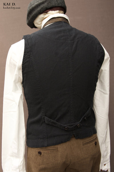 Over dyed houndstooth Cotton Vest - Deep indigo - M, XL (slim)