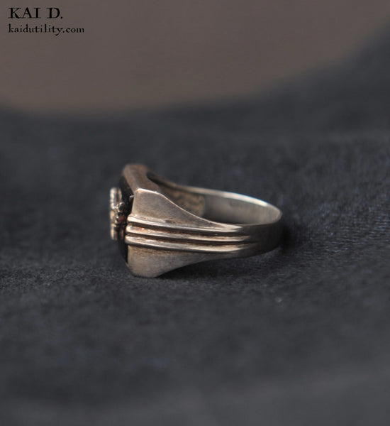 Vintage Eagle Sterling Onyx Ring - 12.5