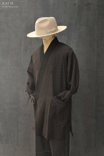 Double Layer Japanese Farmer Coat - Linen / Sashiko Cotton - M