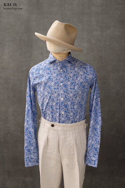 Lake Como Blue Floral Shirt - 40, 41, 42, 44