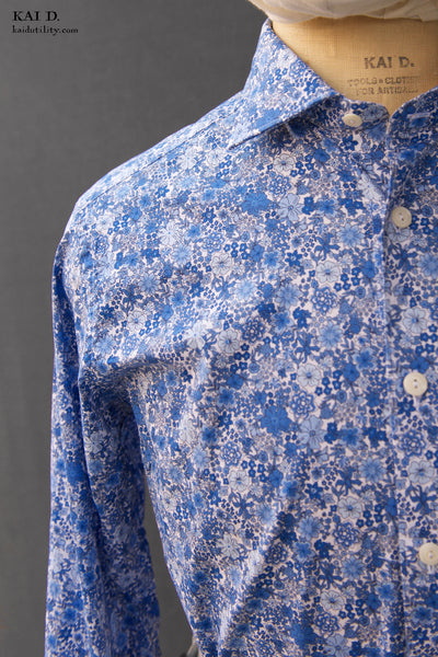 Lake Como Blue Floral Shirt - 40, 41, 42, 44
