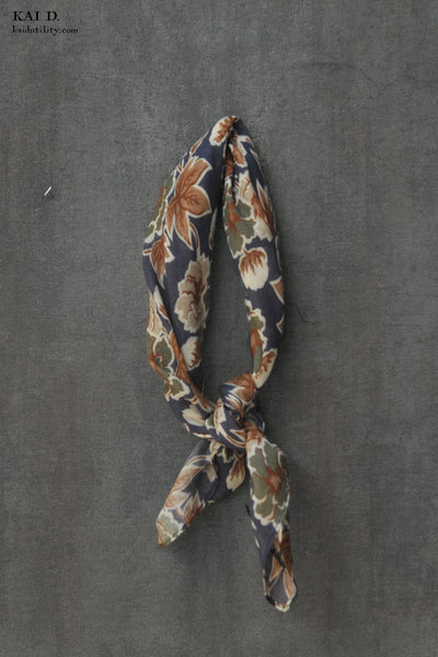 Vintage Floral Print Flora Bandana - Blue/brown/green