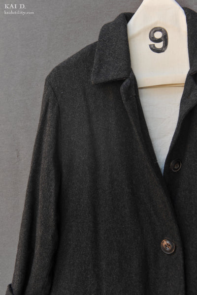 Sontag Wool Coat - Charcoal Herringbone Wool - S