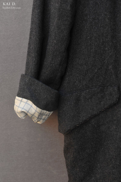 Sontag Wool Coat - Charcoal Herringbone Wool - S