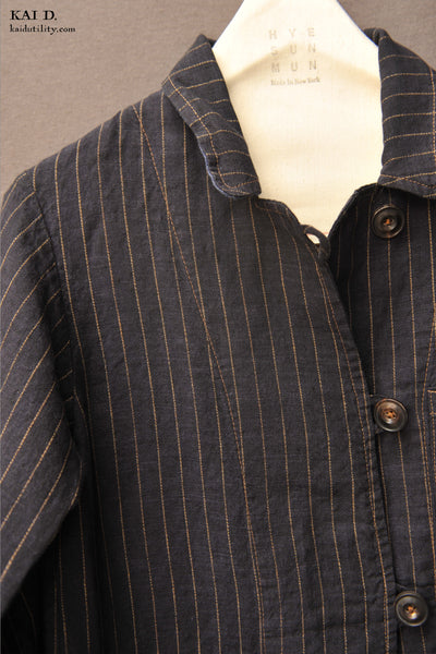 Striped Linen Mead Jacket - Dark Indigo- S