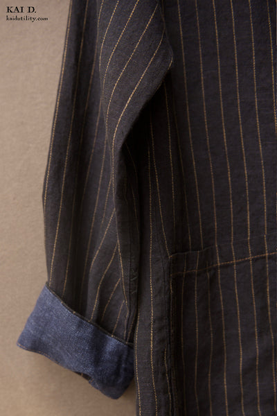 Striped Linen Mead Jacket - Dark Indigo- S