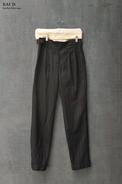 Isa Belted Pants - Striped Virgin Wool - XS, S