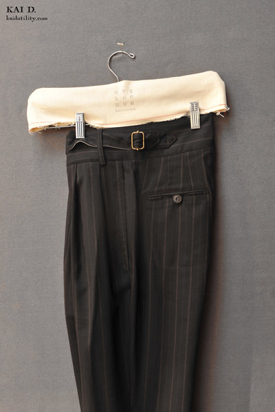 Isa Belted Pants - Striped Virgin Wool - XS, S