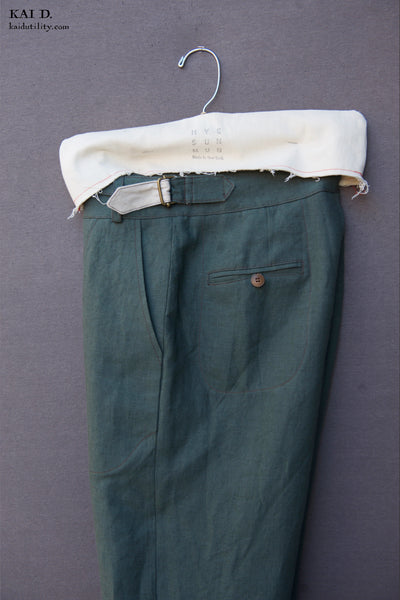 Piper Belted Pants - Belgian Linen "Jade" - XXS,S, XS, M