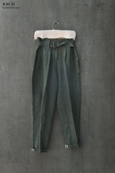 Kaylee Belted Pants - Belgian Linen - Jade - S