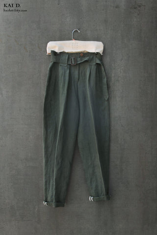 Kaylee Belted Pants - Belgian Linen - Jade - S