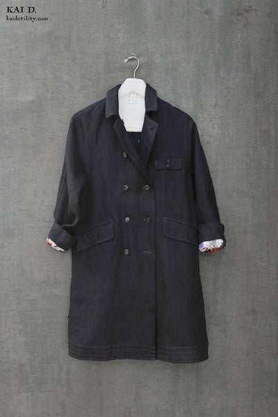 Keaton Trench Coat - Heavy Black Linen - XS, S, M
