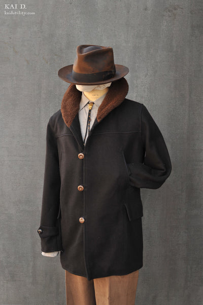Mackinaw Shawl Collar Wool Coat - Black - M, L, XL