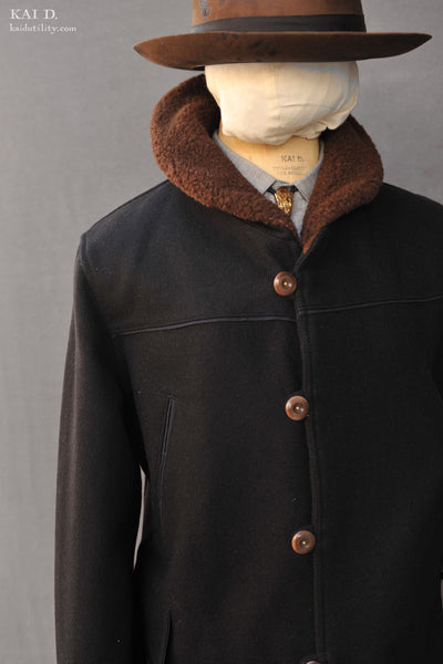 Mackinaw Shawl Collar Wool Coat - Black - M, L, XL