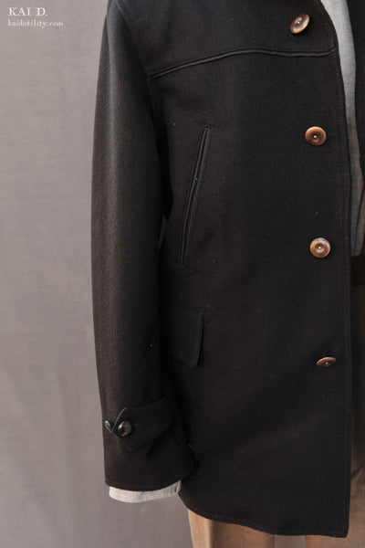 Mackinaw Shawl Collar Wool Coat - Black - M, L, XL