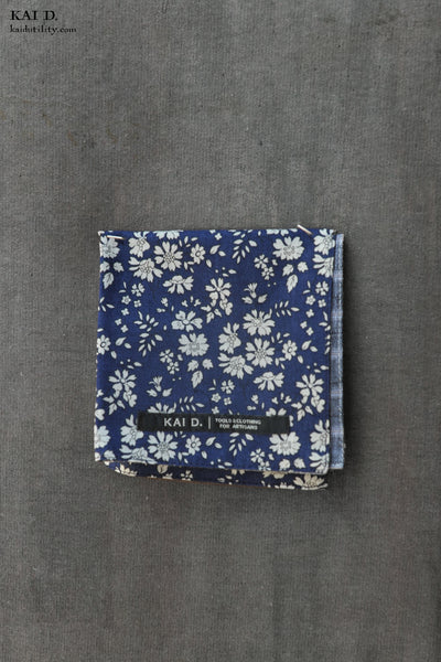 Reversible Petit Floral Pocket Square - Azure Blue