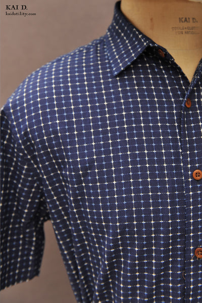 Short Sleeve Cassady Shirt - Navy Sashiko Cotton - S, M, L, XL