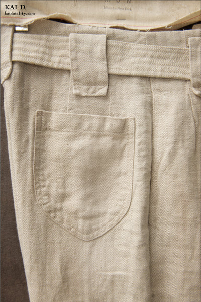 Kaylee Belted Pants - Linen Herringbone - Oatmeal - L