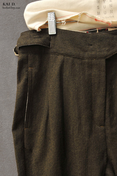 Isa Belted Pants - Olive Brushed Wool - S
