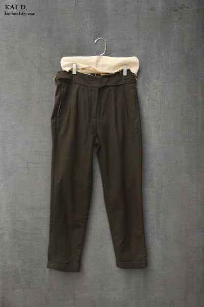 Isa Belted Pants - Olive Brushed Wool - S