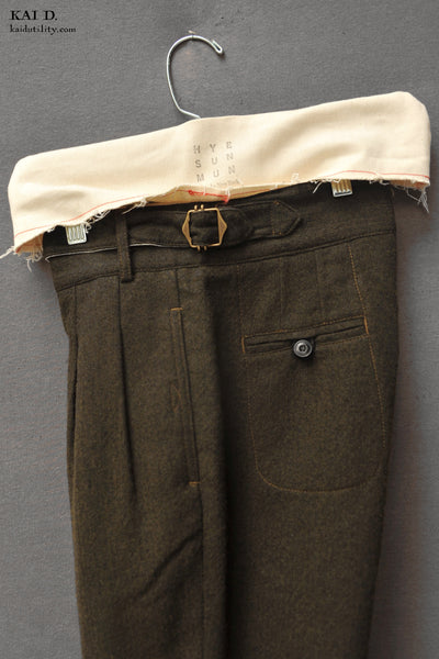 Isa Belted Pants - Olive Brushed Wool - S
