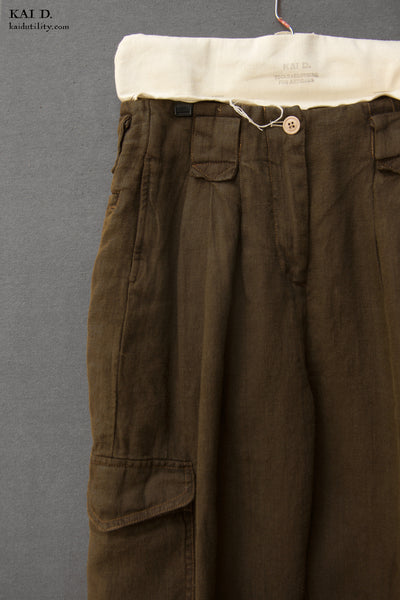 Kaylee Belted Pants - Garment Dyed linen - Olive - XS, M
