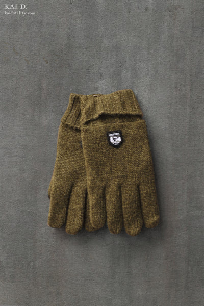 Wool Knit Gloves - Olive Heather - 7, 8, 9