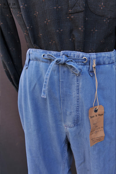 Stone Washed Indigo Drawstring Pants - 32