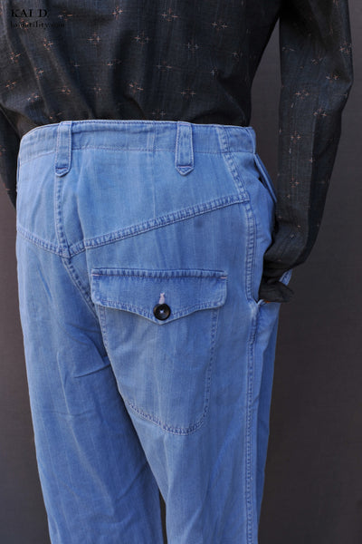 Stone Washed Indigo Drawstring Pants - 32
