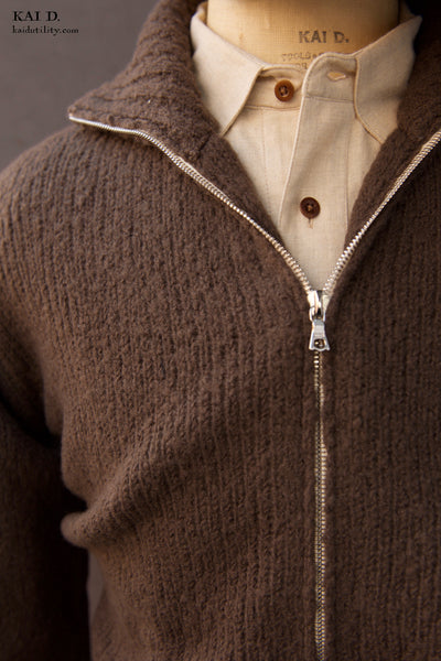 Pecora Nera Wool Zip Cardigan - Undyed Brown - M
