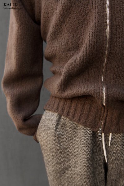 Pecora Nera Wool Zip Cardigan - Undyed Brown - M