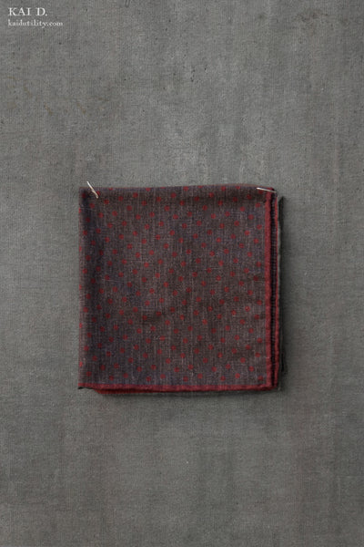Wool Cotton Reversible Pocket Square - Charcoal/Maroon