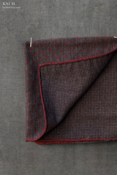 Wool Cotton Reversible Pocket Square - Charcoal/Maroon
